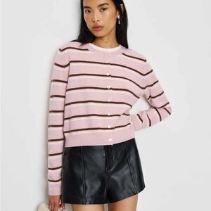 Reformation Clara Cashmere Cardigan Cherry Blossom Stripe XS